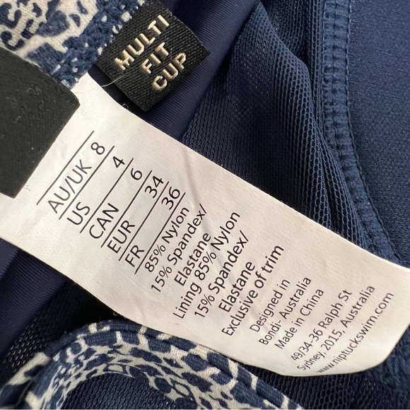 Niptuck Onepiece Bathing Suit Size 4 Crisscross Ruffle Top Navy Patterned Swim - Picture 8 of 8